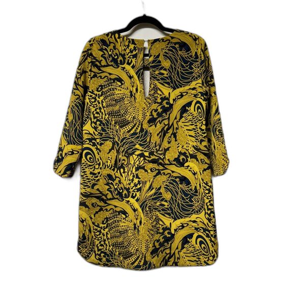 H & M Mustard Yellow/Peacock Blue 3/4 Sleeve Abstract Print Dress, Sz 8 - Picture 6 of 9